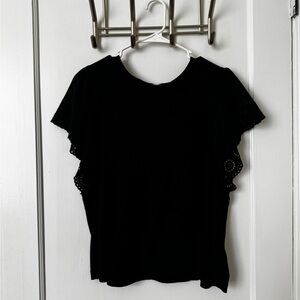 Old Navy Black Eyelet Flutter-Sleeve Top